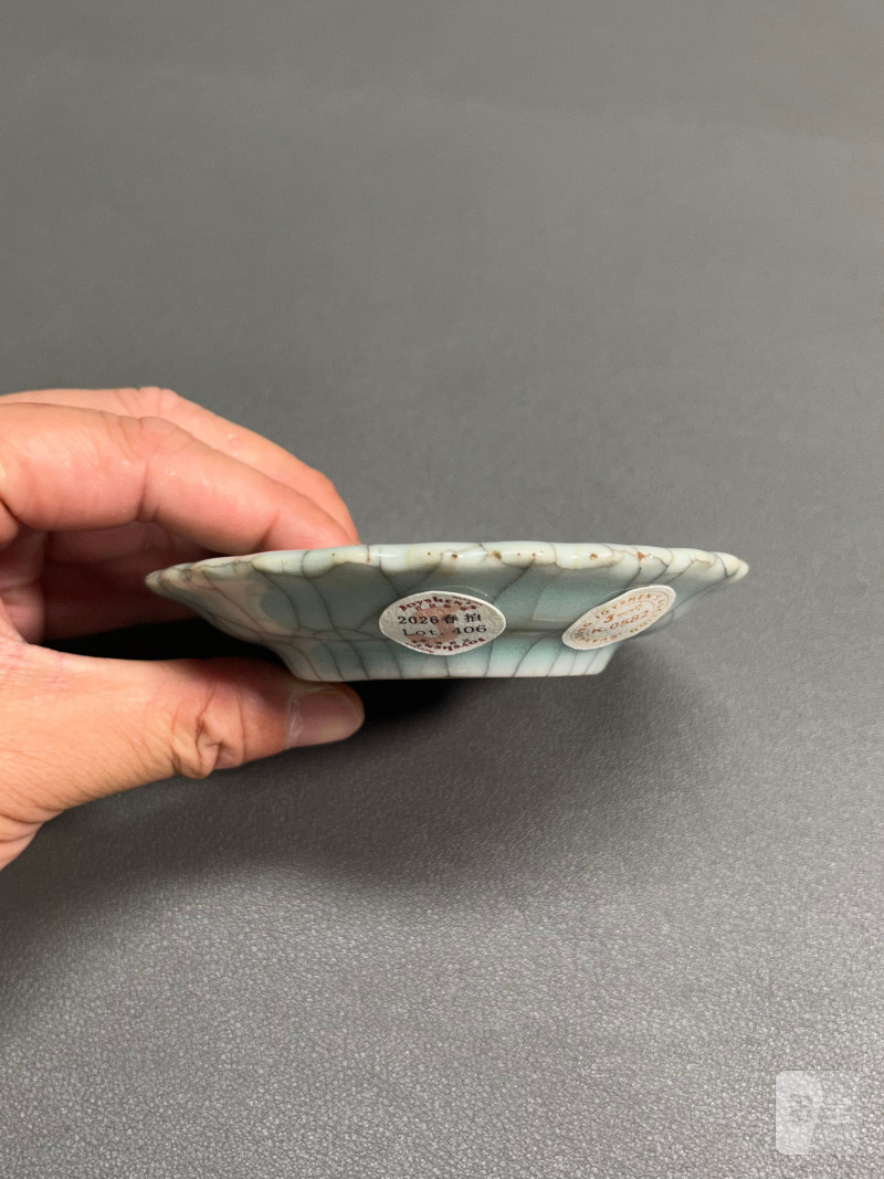 清雍正  仿哥釉笔舔（带木盒） - 图13